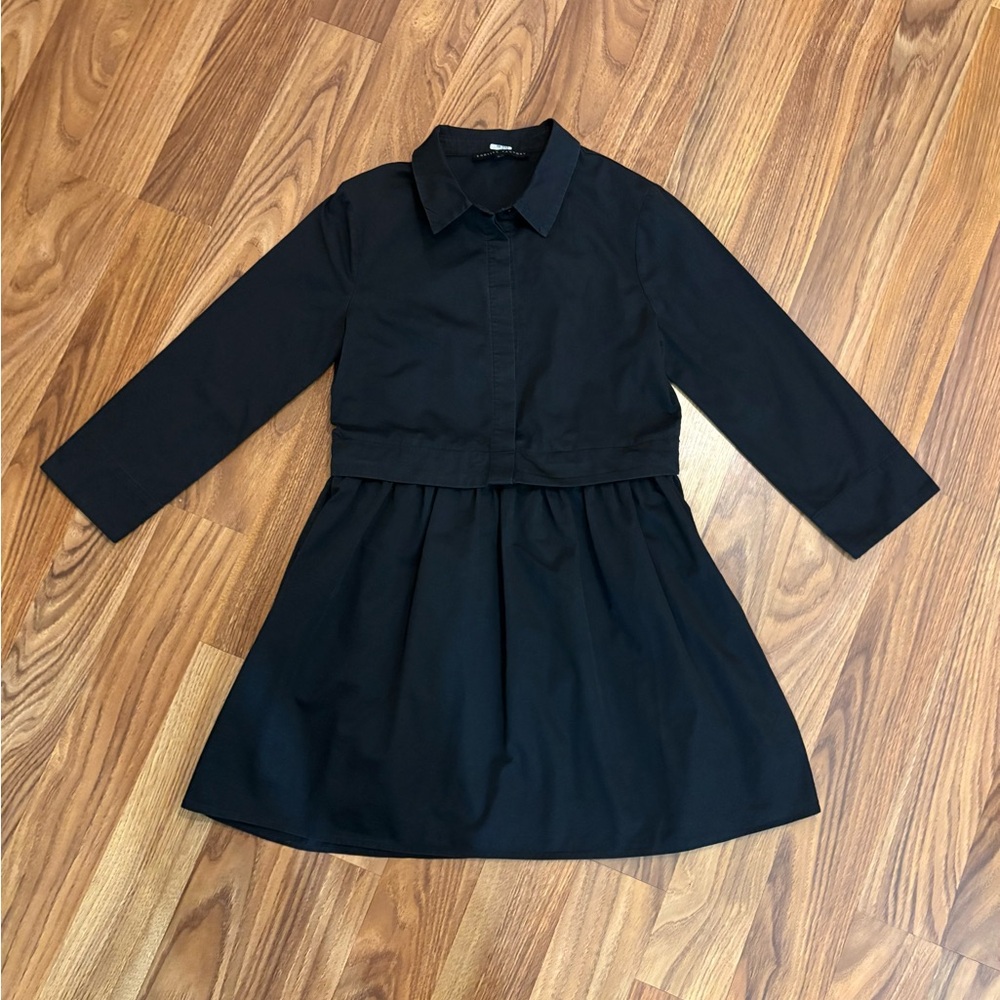 English Factory BLACK Mini SHIRT DRESS 3/4 Length Sleeve Size XS